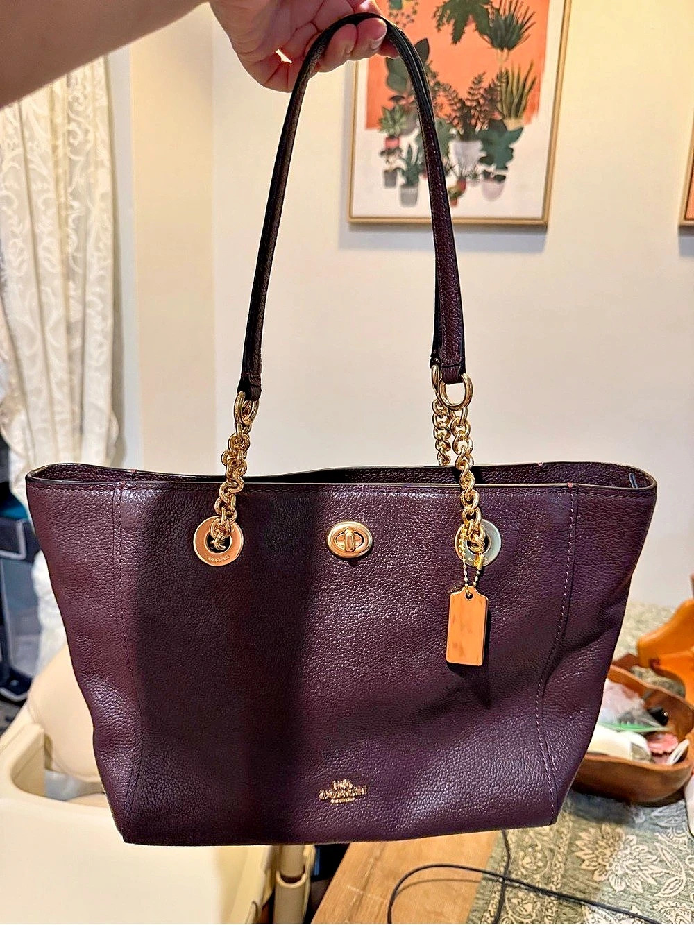 Coach Turnlock Chain Tote 27 Purple